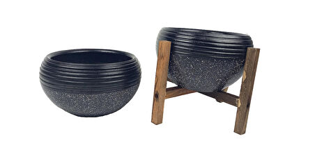 Ev Dekorasyon  Siyah Granit Küp Aranjman Saksı Saksılık Salon Çiçeklik İkili Set (Ayaksız-4 Ayak)